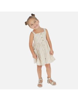 Vestido Mayoral Rayas Lino Beige Mini Niña