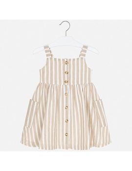 Vestido Mayoral Rayas Lino Beige Mini Niña