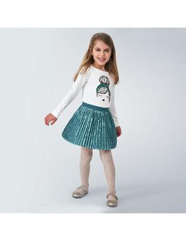 Falda Mayoral Terciopelo Plisado Verde Mini Niña