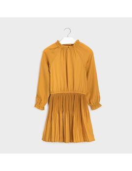 Vestido Mayoral Saten Plisado Mostaza Kids Niña