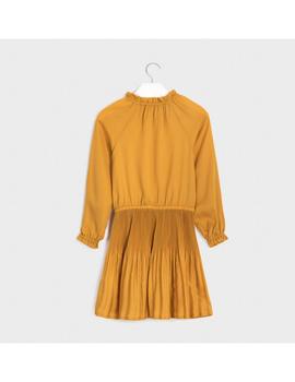 Vestido Mayoral Saten Plisado Mostaza Kids Niña