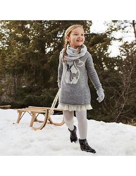 Vestido Mayoral Punto -Tul Gatitos Gris Niña
