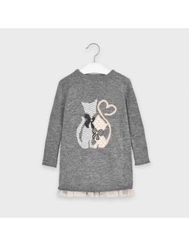 Vestido Mayoral Punto -Tul Gatitos Gris Niña
