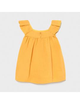 Vestido Mayoral Lino Bordado Mostaza Para Bebe Niña