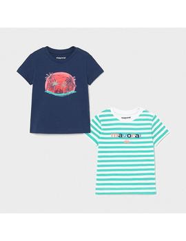 Set Mayoral  2 Camisetas M/c Rayas Aqua Para Bebé Niño