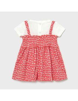 Vestido Mayoral Combinado Topos Coral Para Bebé Niña