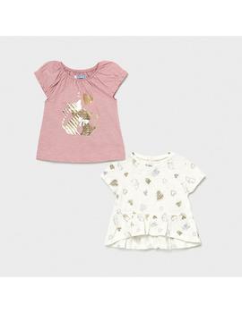 Set 2 Camisetas Mayoral  M/c Estampadas Rosa Para Bebe