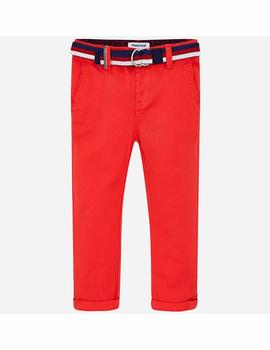 Pantalon Chino Pique Cinturon  Rojo Niño Mayoral