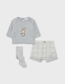 Conj. Pant. Corto Y Leotardo Gris Para Bebé