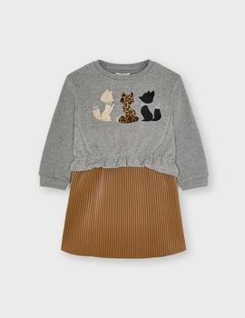 Vestido Mayoral Gatitos Beige Para Niña