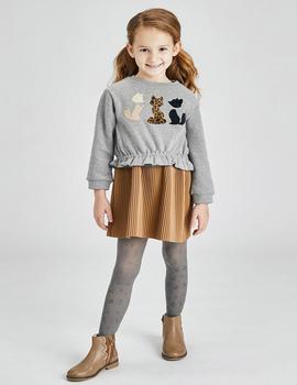 Vestido Mayoral Gatitos Beige Para Niña