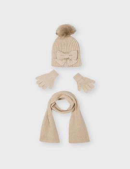 Conj. Mayoral Gorro Bufanda Beige Para Niña