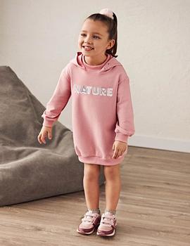 VESTIDO MAYORAL FELPA CAPUCHA ROSA PARA NIñA