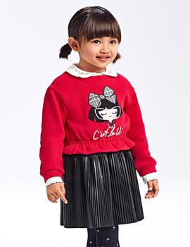 VESTIDO MAYORAL COMBINADO POLIPIEL ROJO PARA NIñA