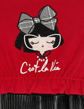 VESTIDO MAYORAL COMBINADO POLIPIEL ROJO PARA NIñA