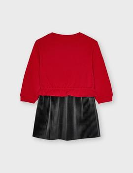 VESTIDO MAYORAL COMBINADO POLIPIEL ROJO PARA NIñA