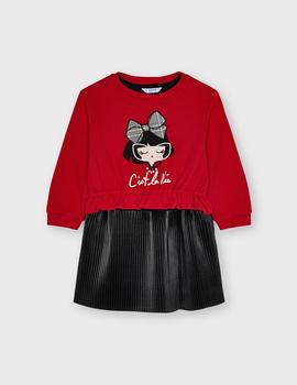 VESTIDO MAYORAL COMBINADO POLIPIEL ROJO PARA NIñA