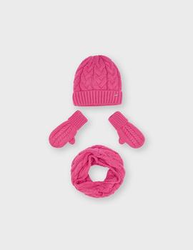 Conj. Mayoral  Gorro Bufanda Trenzas Fucsia Para Niña