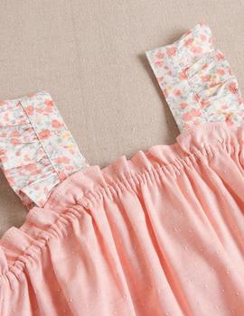 Vestido Dadati  Rosa Combinado Estampado Flores Para Niña