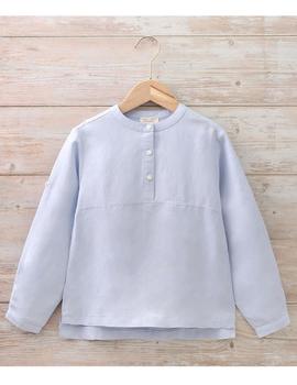 Camisa Dadati Cuello Mao Azul Para Niño
