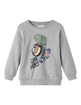 Sudadera Name it Dinos  Ahlaha Gris Niño