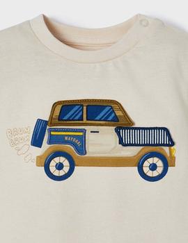 Camiseta Mayoral M/l play 'car' Beige Para Niño