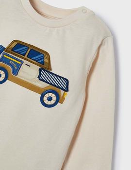 Camiseta Mayoral M/l play 'car' Beige Para Niño
