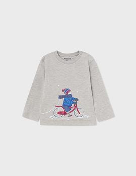 Camiseta Mayoral  M/l 'snow bike' Gris Para Niño