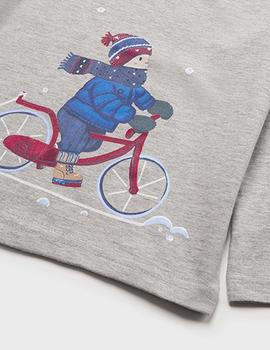 Camiseta Mayoral  M/l 'snow bike' Gris Para Niño
