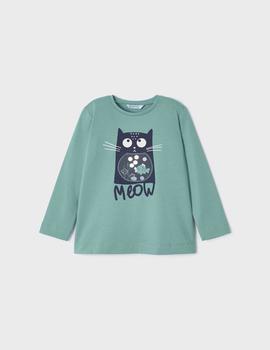 Camiseta Mayoral Gatito Verde Para Niña