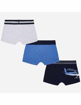 Set 3 boxers lisos/estampado azul para niño