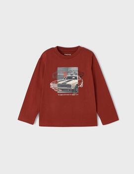Camiseta Mayoral  M/l Coches Naranja Para Niño