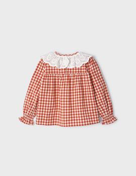 Camisa Mayoral Cuadros Naranja Para Niña