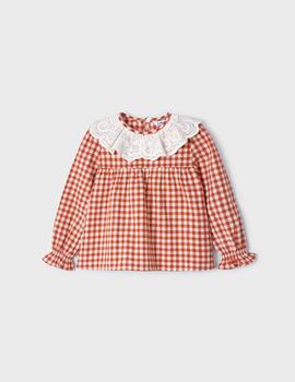 Camisa Mayoral Cuadros Naranja Para Niña