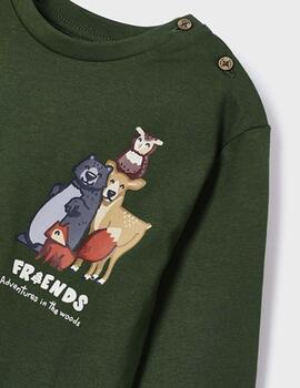 Camiseta Mayoral  M/l 'forest friends' Verde Para Niño