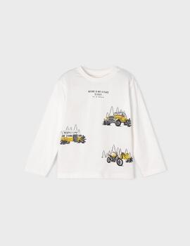 Camiseta Mayoral Coches Blanca Para Niño