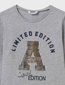 Camiseta Mayoral  M/l Lentejuelas Gris Para Niña