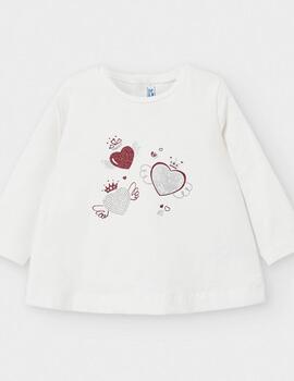 Camiseta Mayoral  M/l Corazones Cruda Bebe Niña