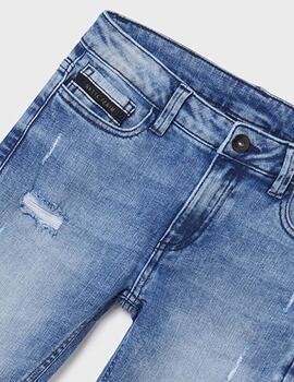 Pantalon Mayoral Azul Denim Rotos Straight Para Chico