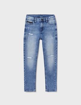 Pantalon Mayoral Azul Denim Rotos Straight Para Chico