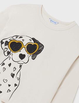 Camiseta Mayoral Manga Larga Beige Perro Para Chica