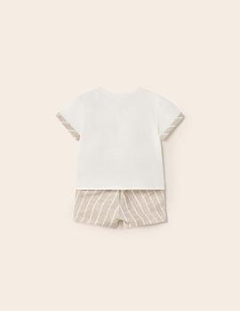 Conj. Pantalon Corto Camisa Lino Beige Para Bebe