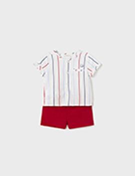 Conj. Mayoral  Pantalon Corto Camisa Rojo Para Bebé