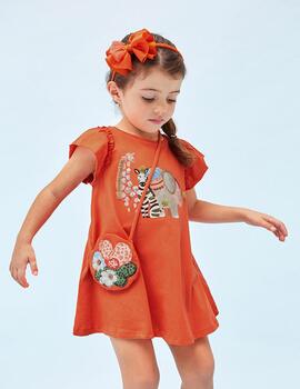 Vestido Mayoral Con Bolsito Naranja Para Niña