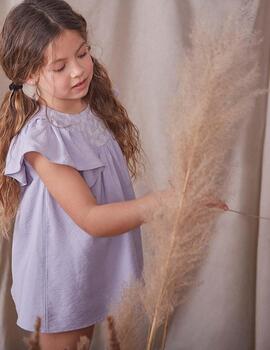 Vestido Dadati Lila Con Bordados Blanco Para Niña