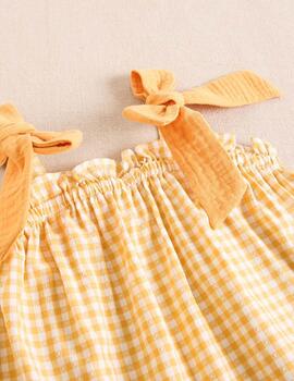 Vestido Dadati Cuadritos Amarillo Para Niña