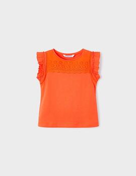 Camiseta Mayoral Tirantes Bordado Naranja Para Niña