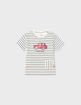Camiseta Mayoral M/C Rayas Coche Rojo Para Bebè
