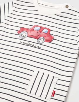 Camiseta Mayoral M/C Rayas Coche Rojo Para Bebè