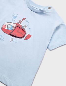 Camiseta Mayoral M/C  Vehiculo Celeste Para Bebè